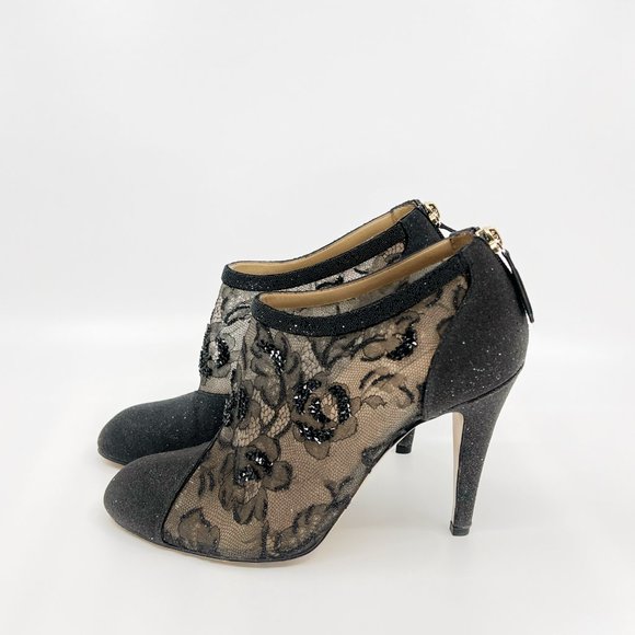 VALENTINO 39 US 9  Lace Crystal Nude Black Booties Stiletto Box and Dust Cover - Picture 3 of 16